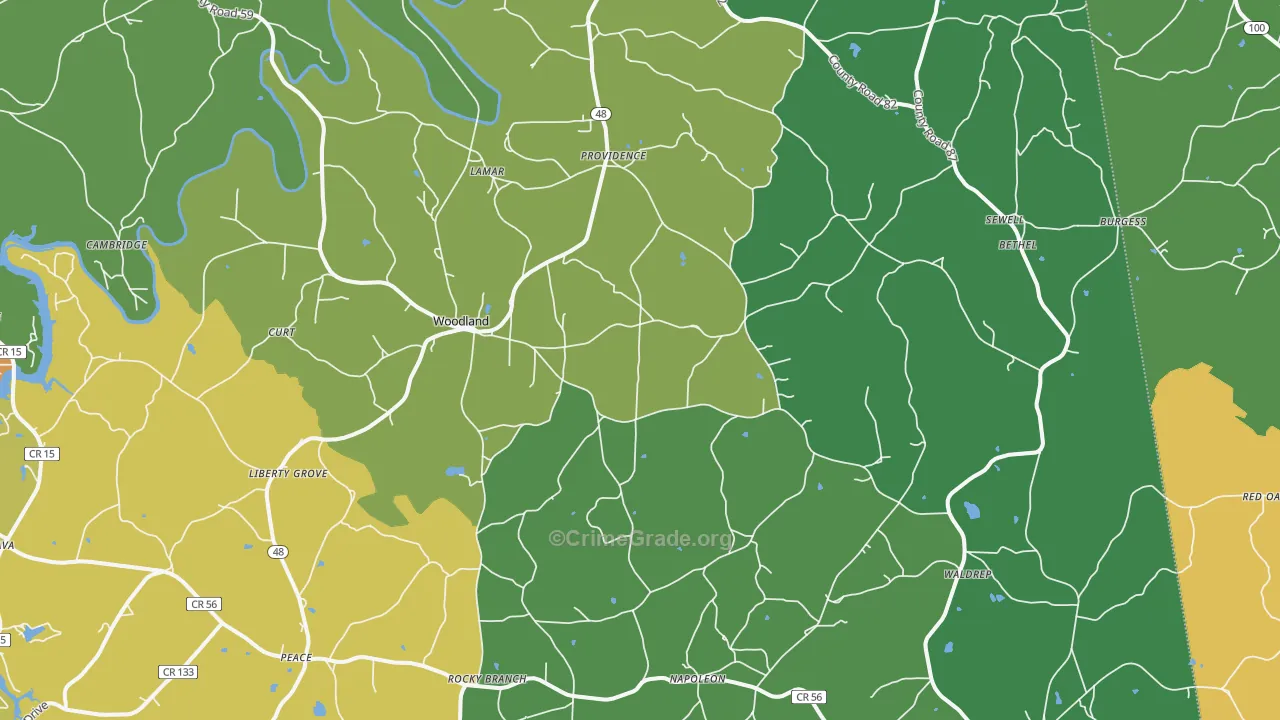 Woodland, AL Map of Murder Rates