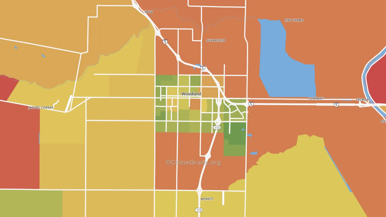 Woodland, CA Map of Murder Rates