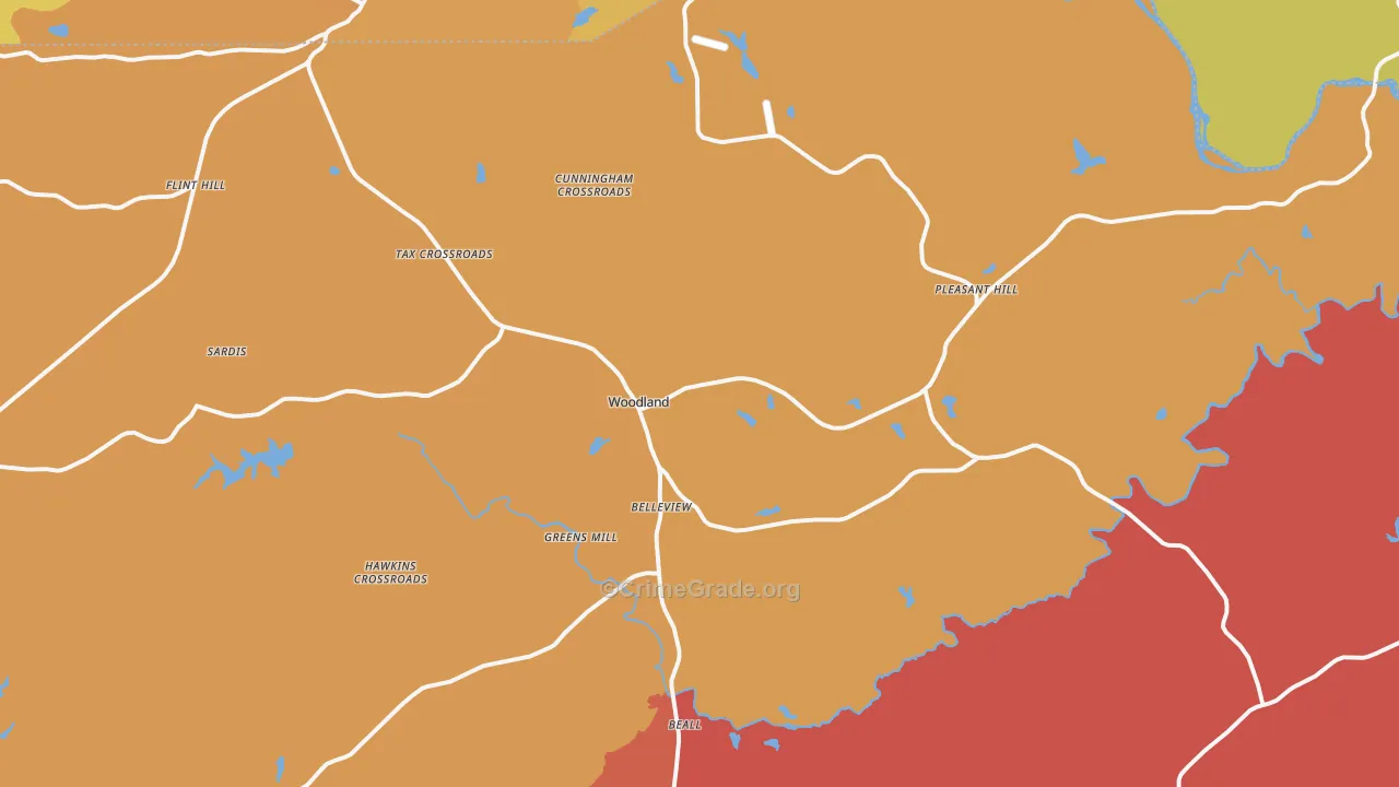 Woodland, GA Map of Murder Rates