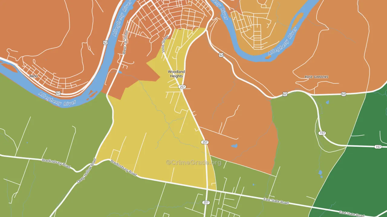 Woodland Heights, PA Map of Murder Rates