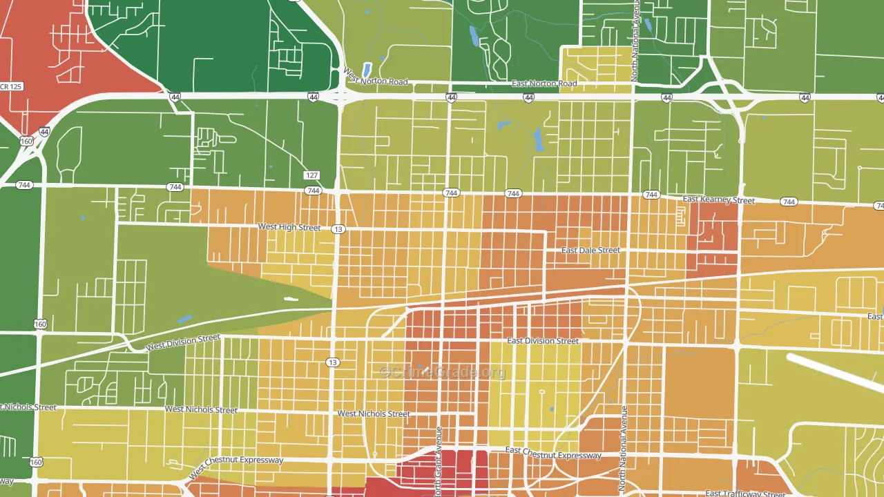 Woodland Heights, Springfield, MO Map of Murder Rates