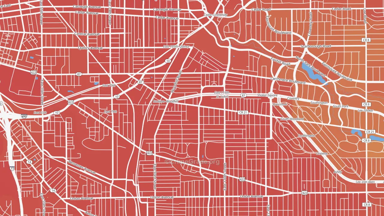 Woodland Hills, Cleveland, OH Map of Murder Rates