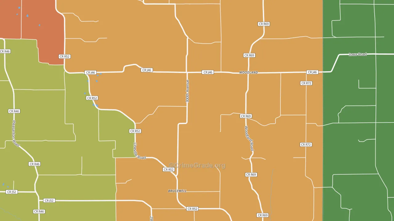 Woodland, IA Map of Murder Rates