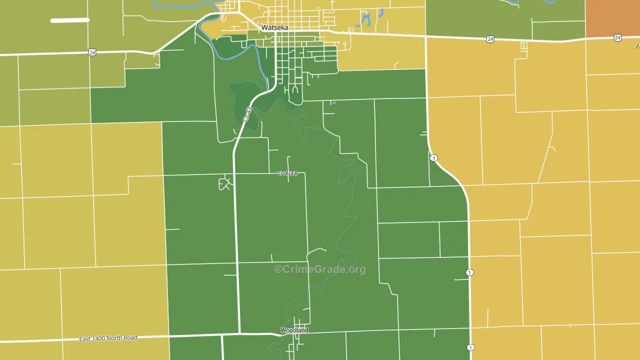 Woodland, IL Map of Murder Rates