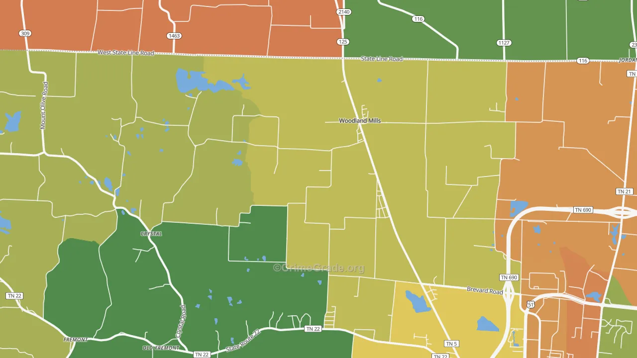 Woodland Mills, TN Map of Murder Rates