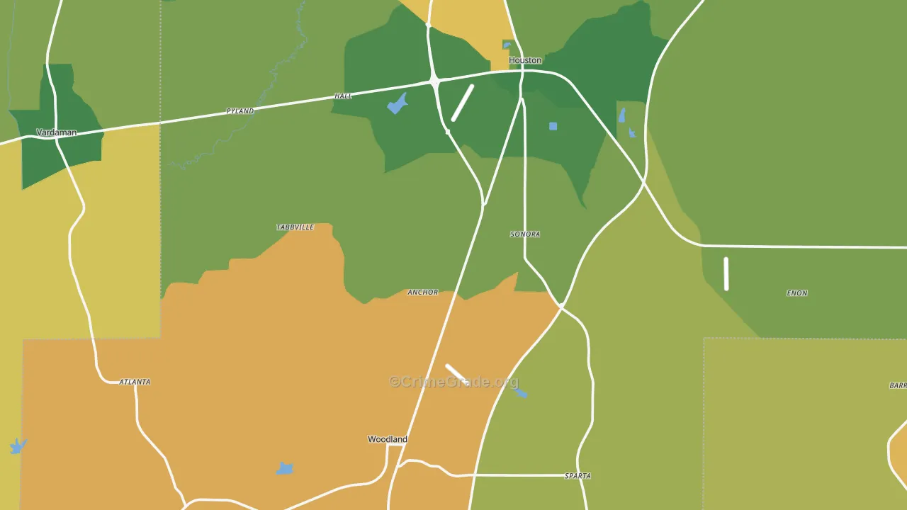 Woodland, MS Map of Murder Rates