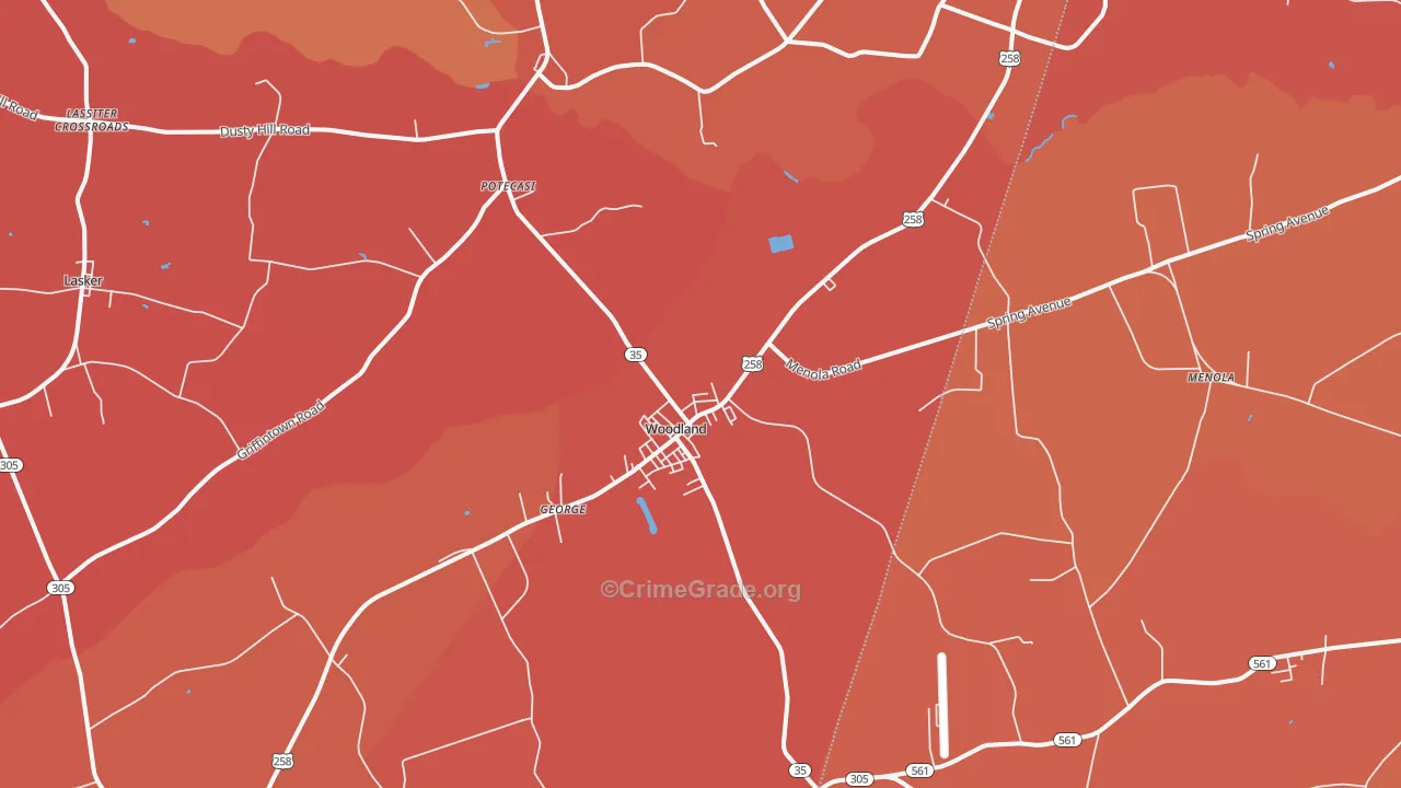 Woodland, NC Map of Murder Rates
