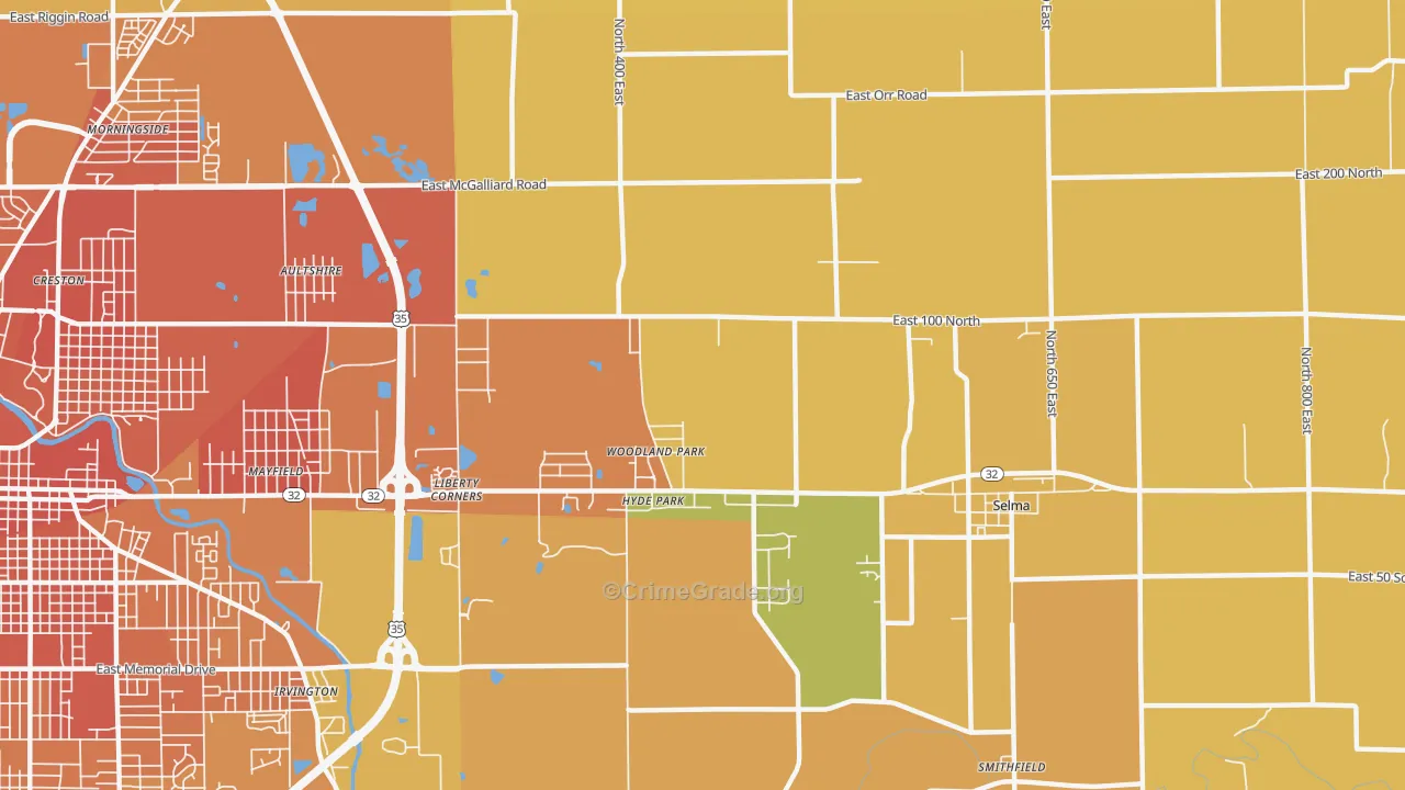 Woodland Park, IN Map of Murder Rates