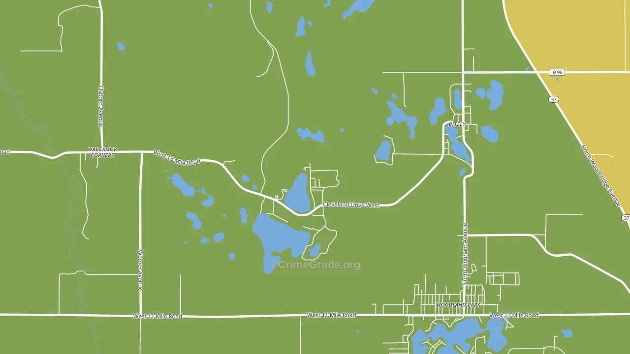 Woodland Park, MI Map of Murder Rates