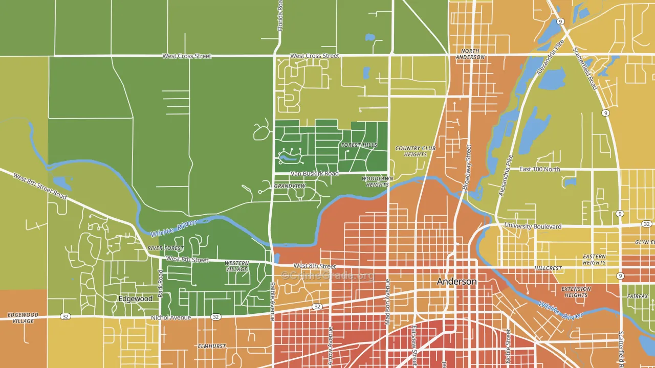 Woodlawn Heights, IN Map of Murder Rates