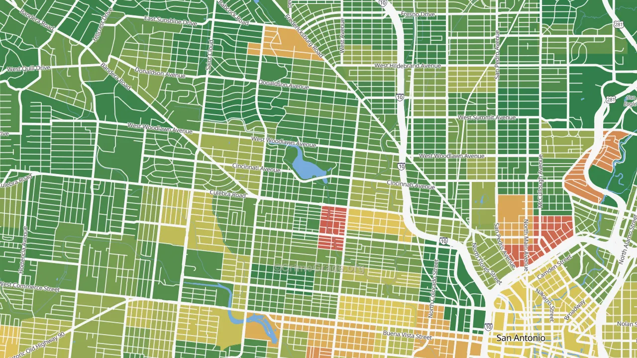 Woodlawn Lake, San Antonio, TX Map of Murder Rates