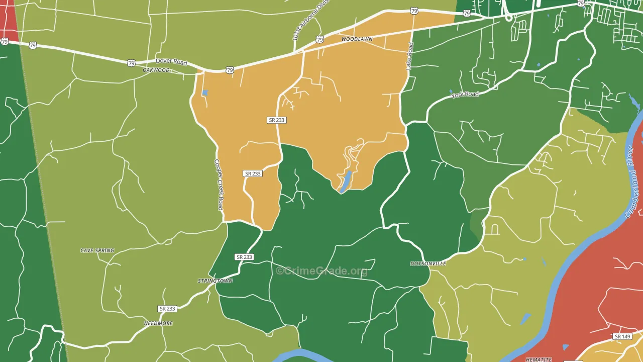 Woodlawn, TN Map of Murder Rates