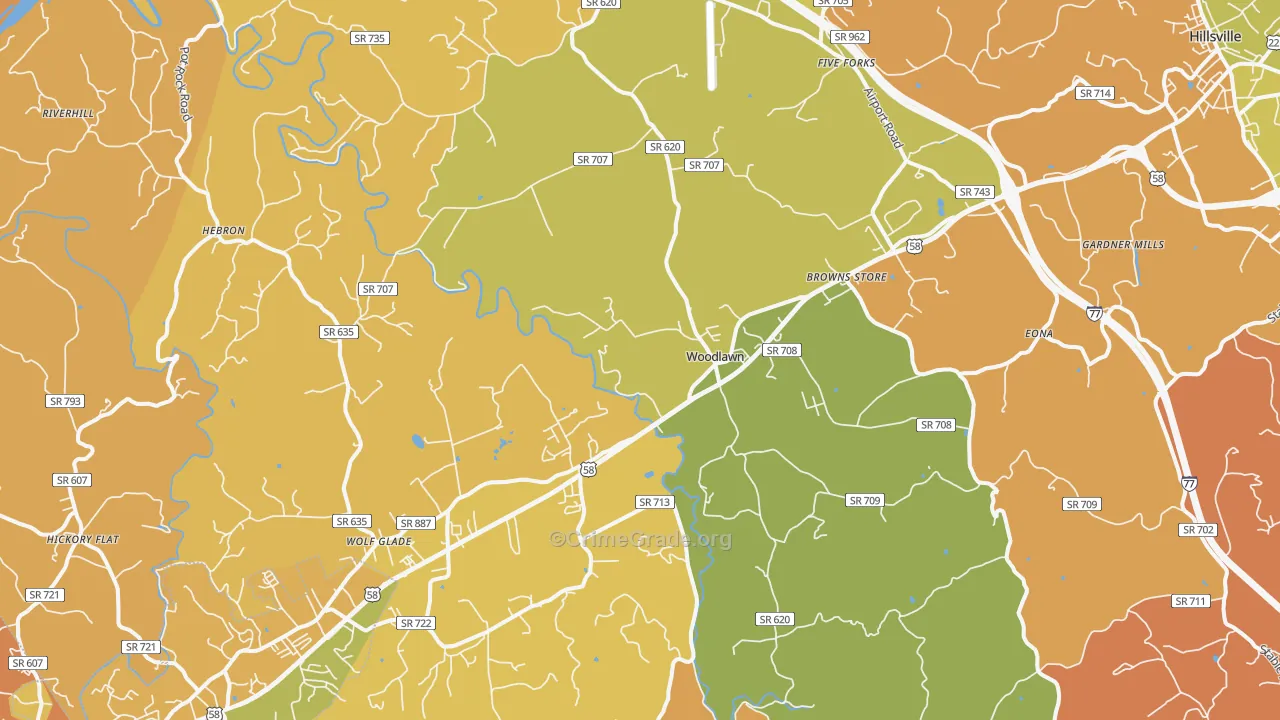 Woodlawn, VA Map of Murder Rates