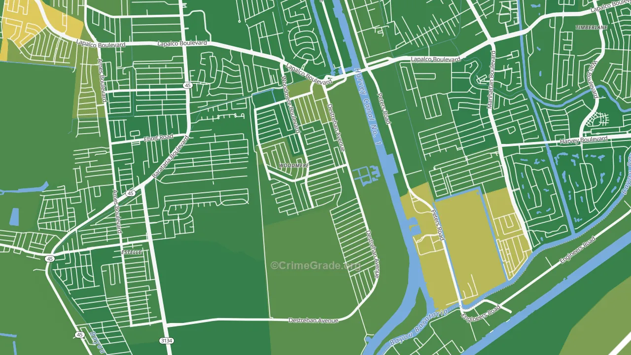 Woodmere, LA Map of Murder Rates