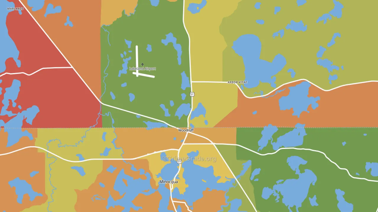 Woodruff, WI Map of Murder Rates