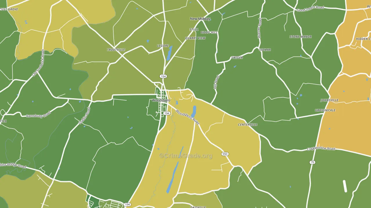 Woodsboro, MD Map of Murder Rates