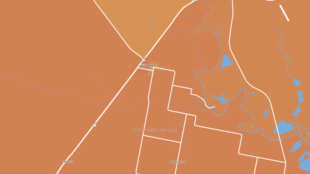 Woodsboro, TX Map of Murder Rates