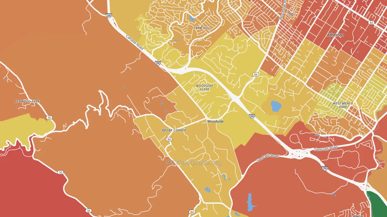 Woodside, CA Map of Murder Rates