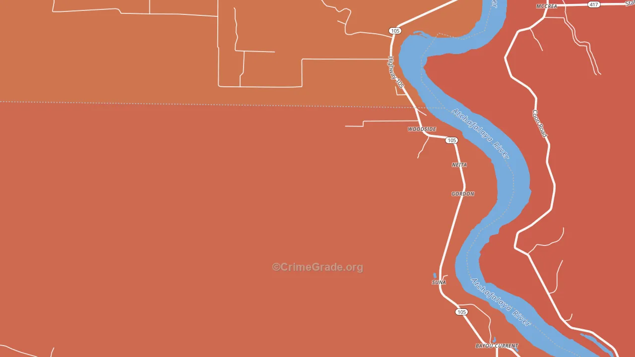 Woodside, LA Map of Murder Rates