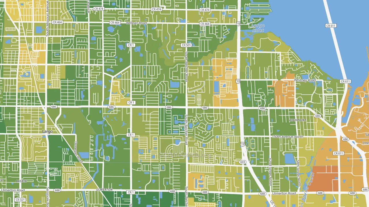 Woodside Village, Largo, FL Map of Murder Rates