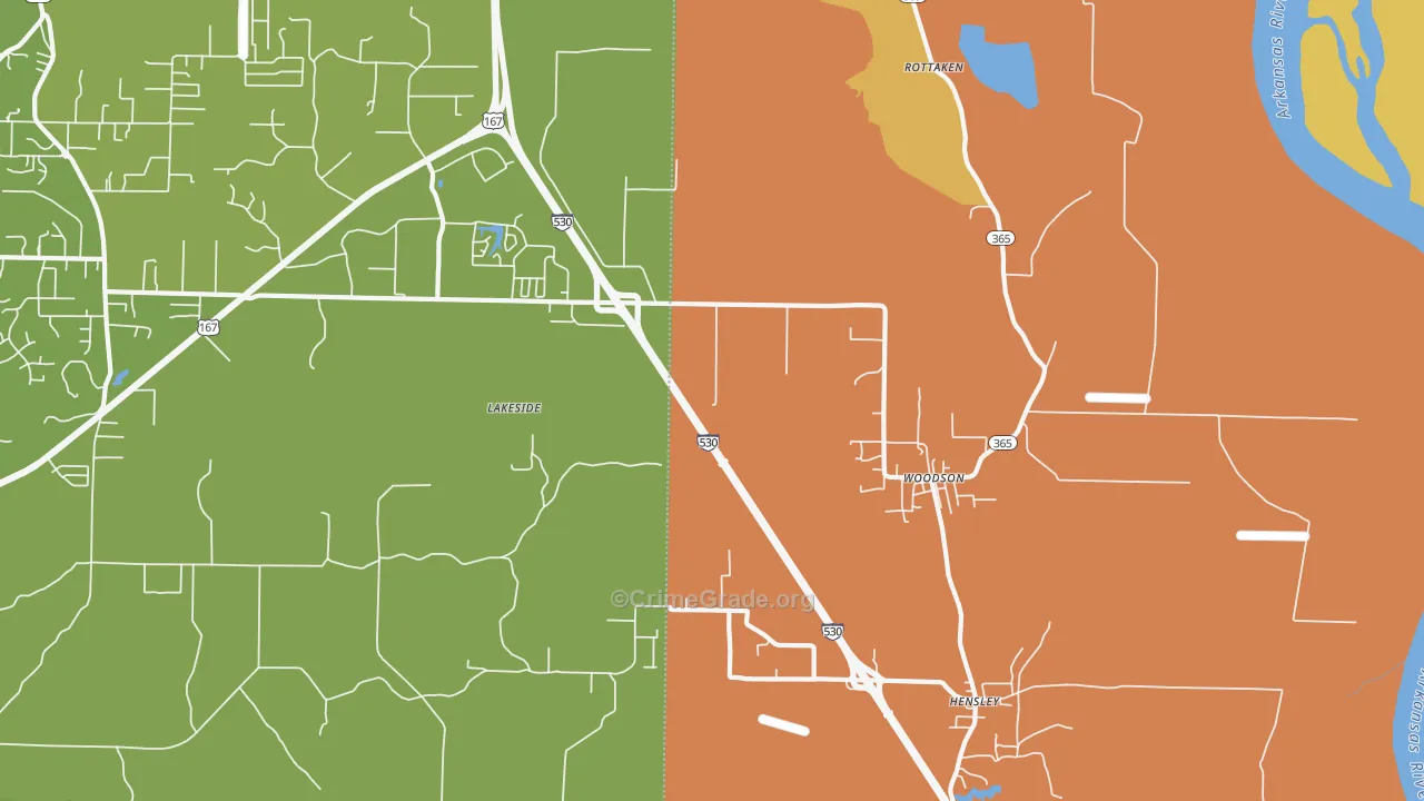 Woodson, AR Map of Murder Rates