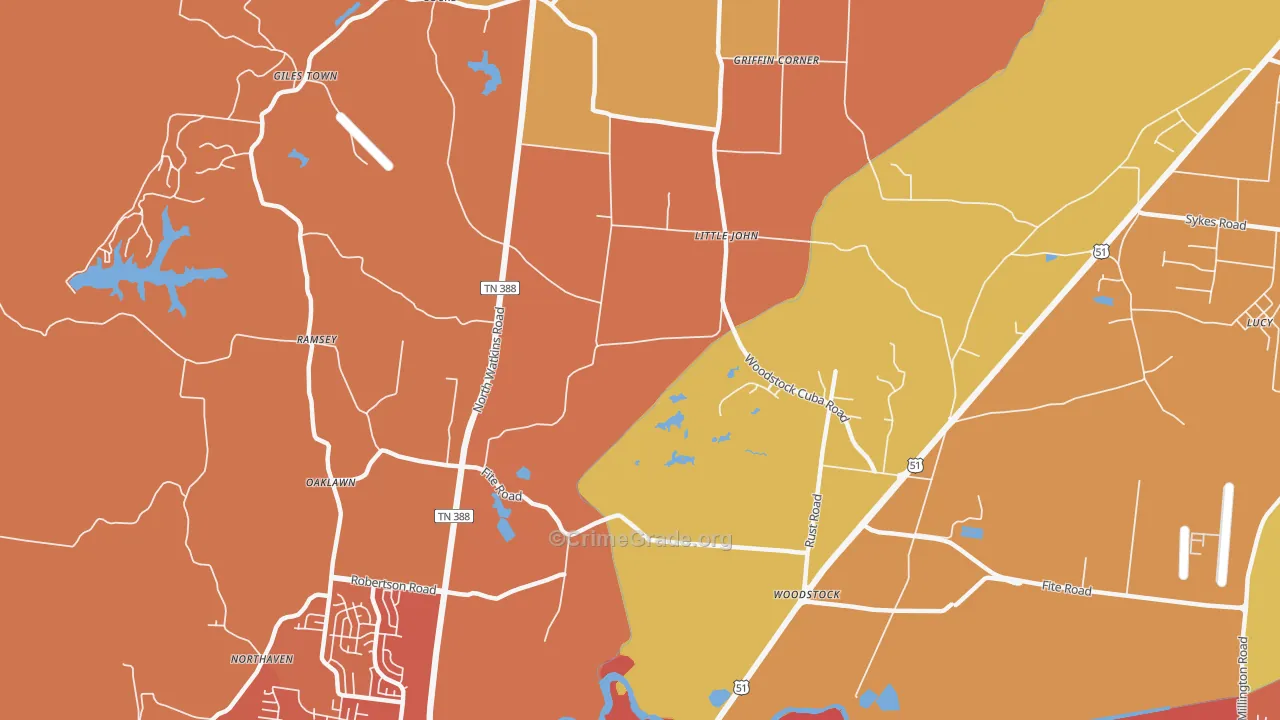 Woodstock, TN Map of Murder Rates