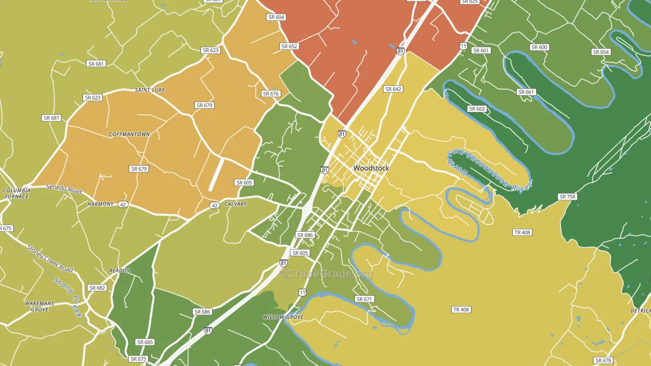 Woodstock, VA Map of Murder Rates