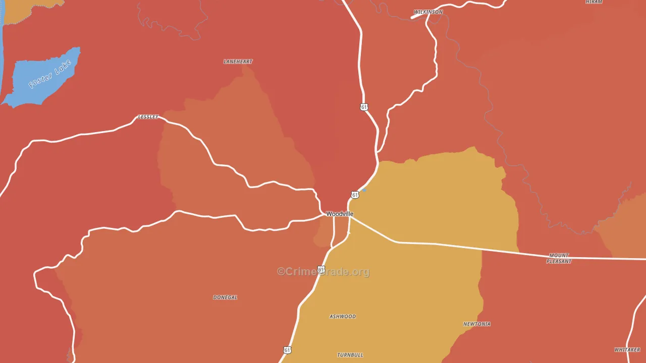 Woodville, MS Map of Murder Rates