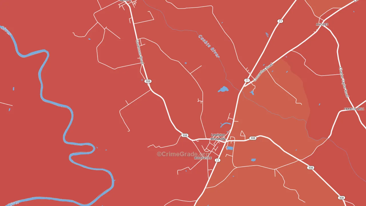 Woodville, NC Map of Murder Rates