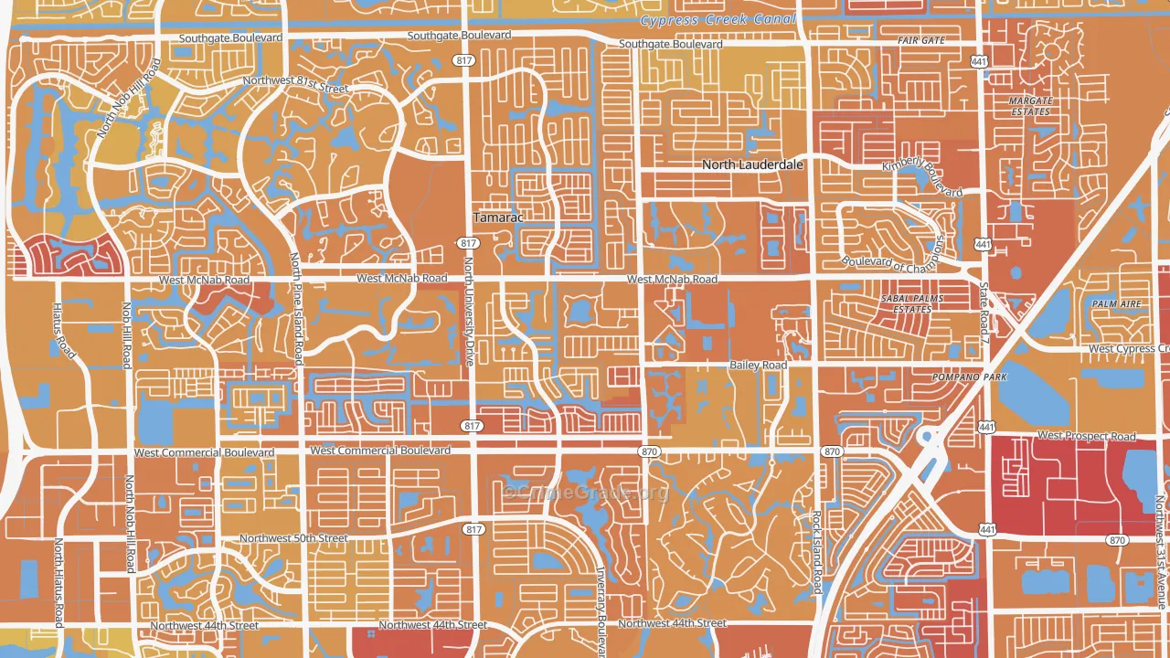 Woodville, North Lauderdale, FL Map of Murder Rates
