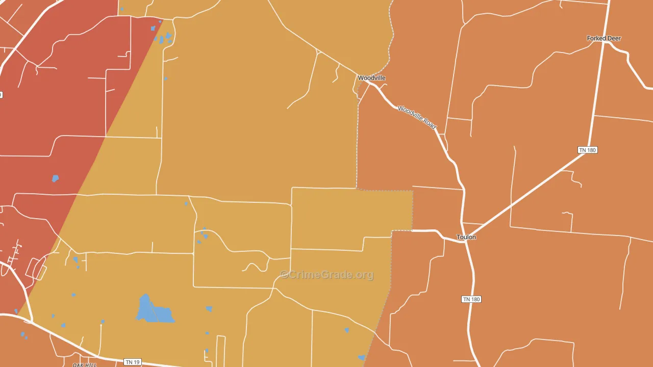 Woodville, TN Map of Murder Rates