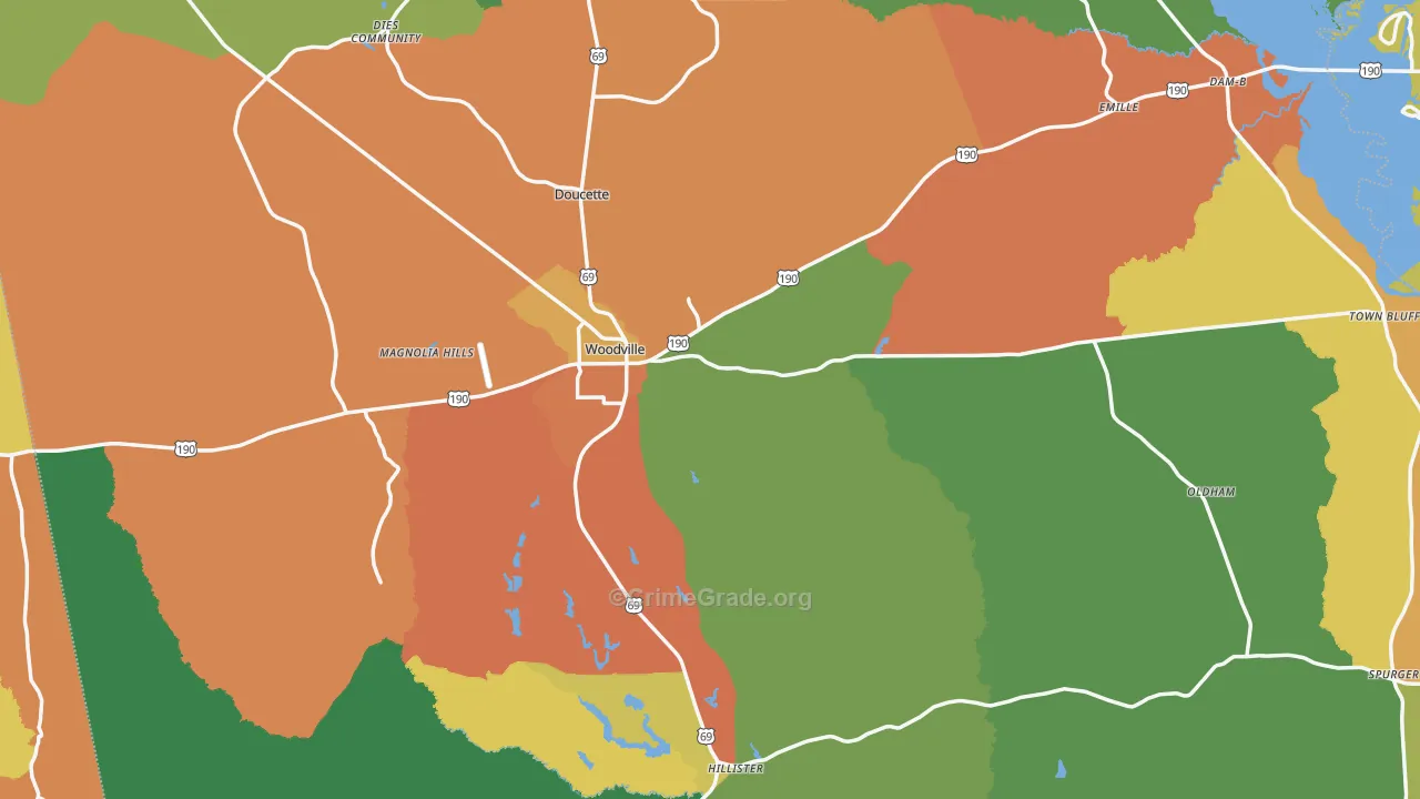 Woodville, TX Map of Murder Rates