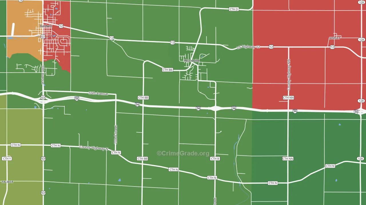 Woodville, WI Map of Murder Rates