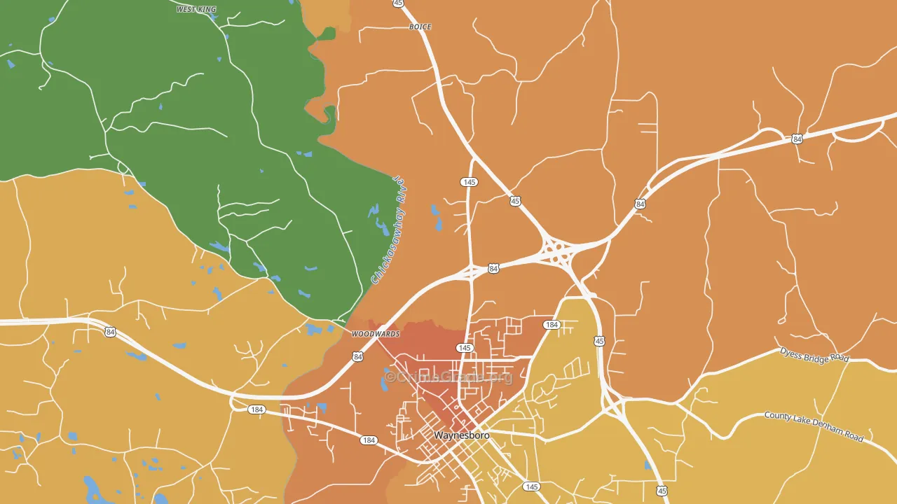 Woodwards, MS Map of Murder Rates