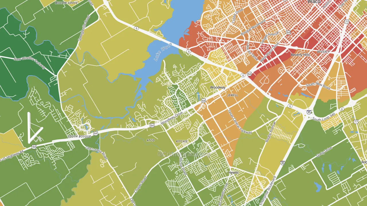 Woodway, TX Map of Murder Rates