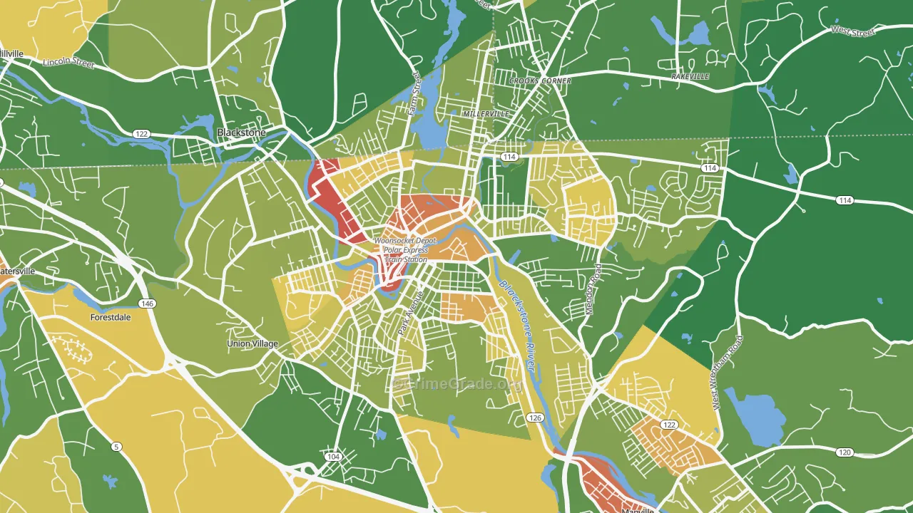 Woonsocket, RI Map of Murder Rates