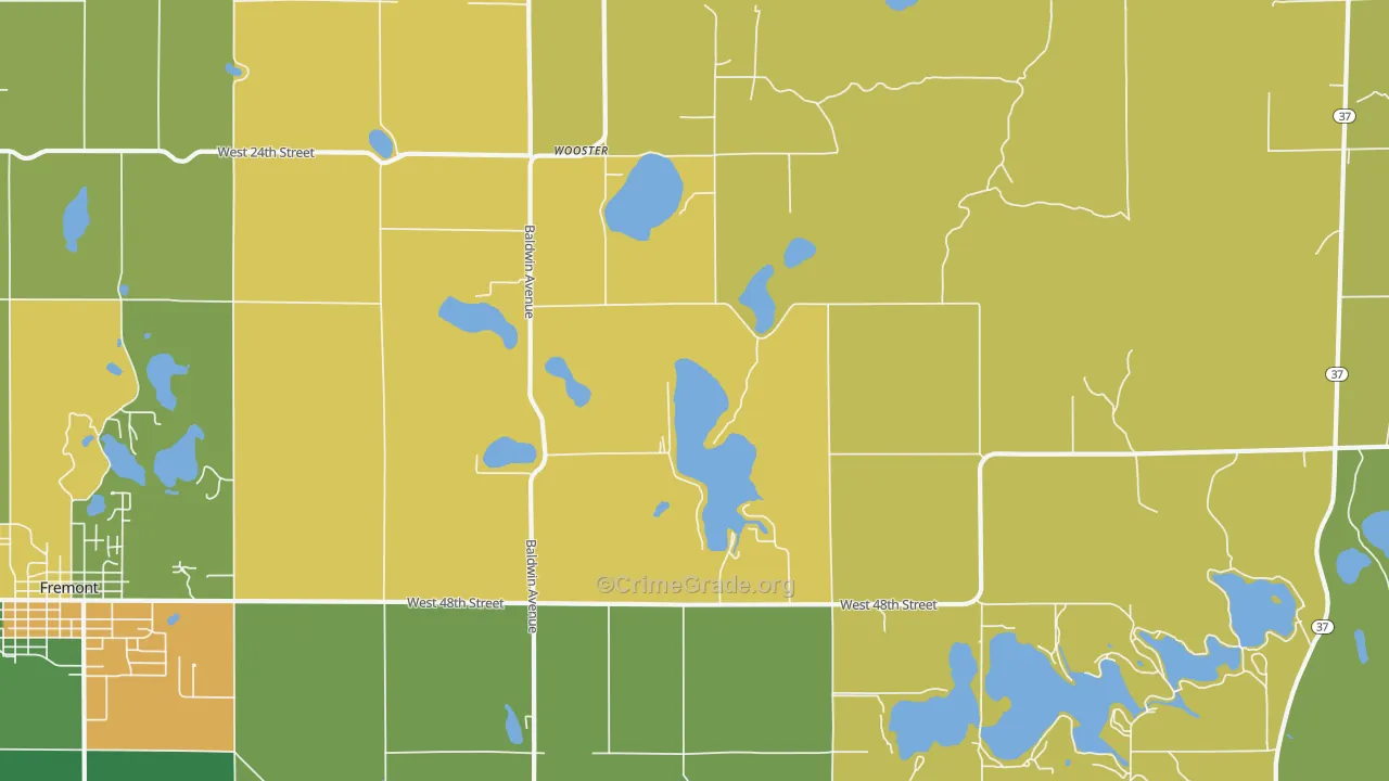Wooster, MI Map of Murder Rates