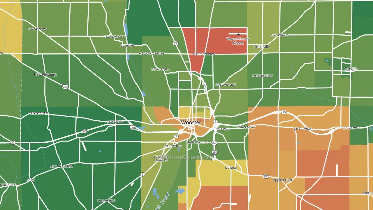 Wooster, OH Map of Murder Rates