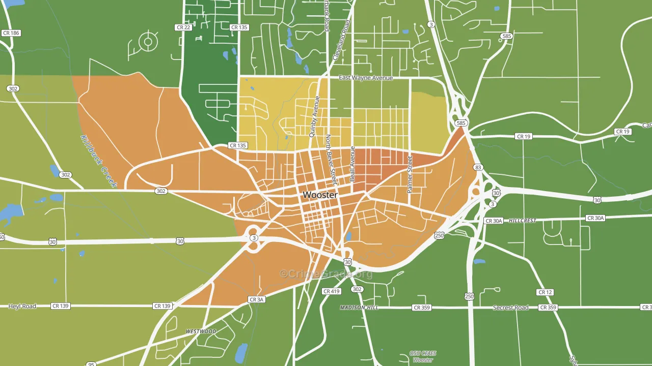 Wooster Public Square Historic District, Wooster, OH Map of Murder Rates