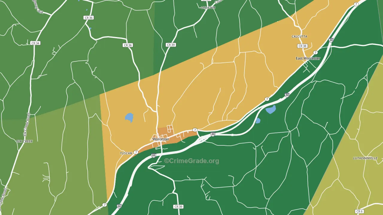 Worcester, NY Map of Murder Rates