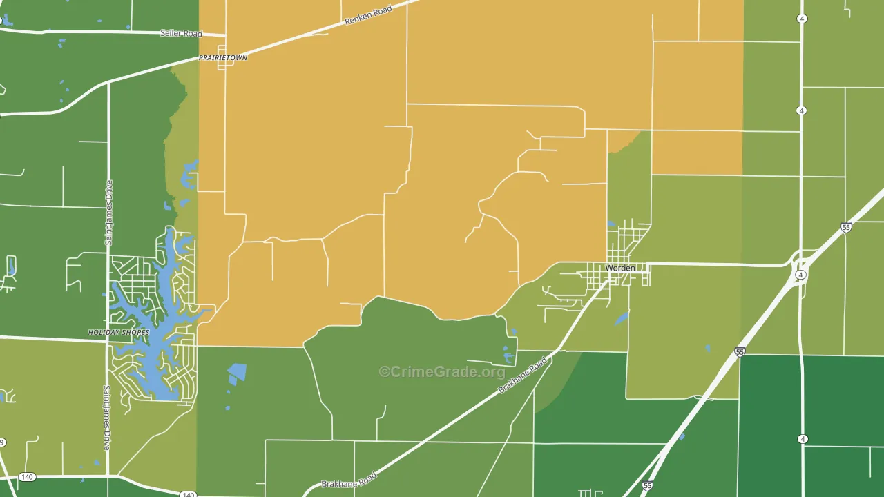 Worden, IL Map of Murder Rates