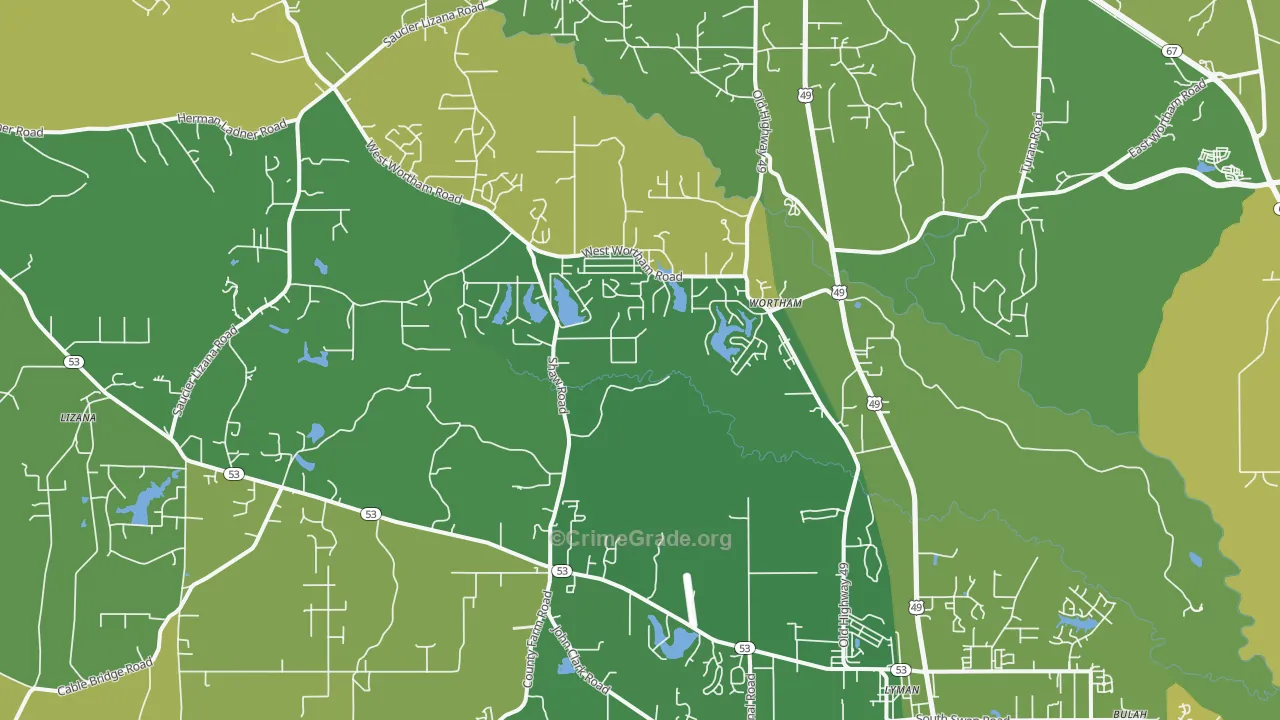 Wortham, MS Map of Murder Rates