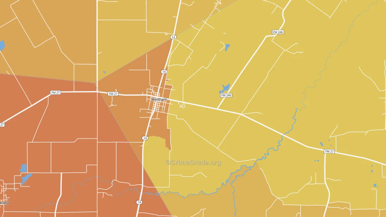 Wortham, TX Map of Murder Rates