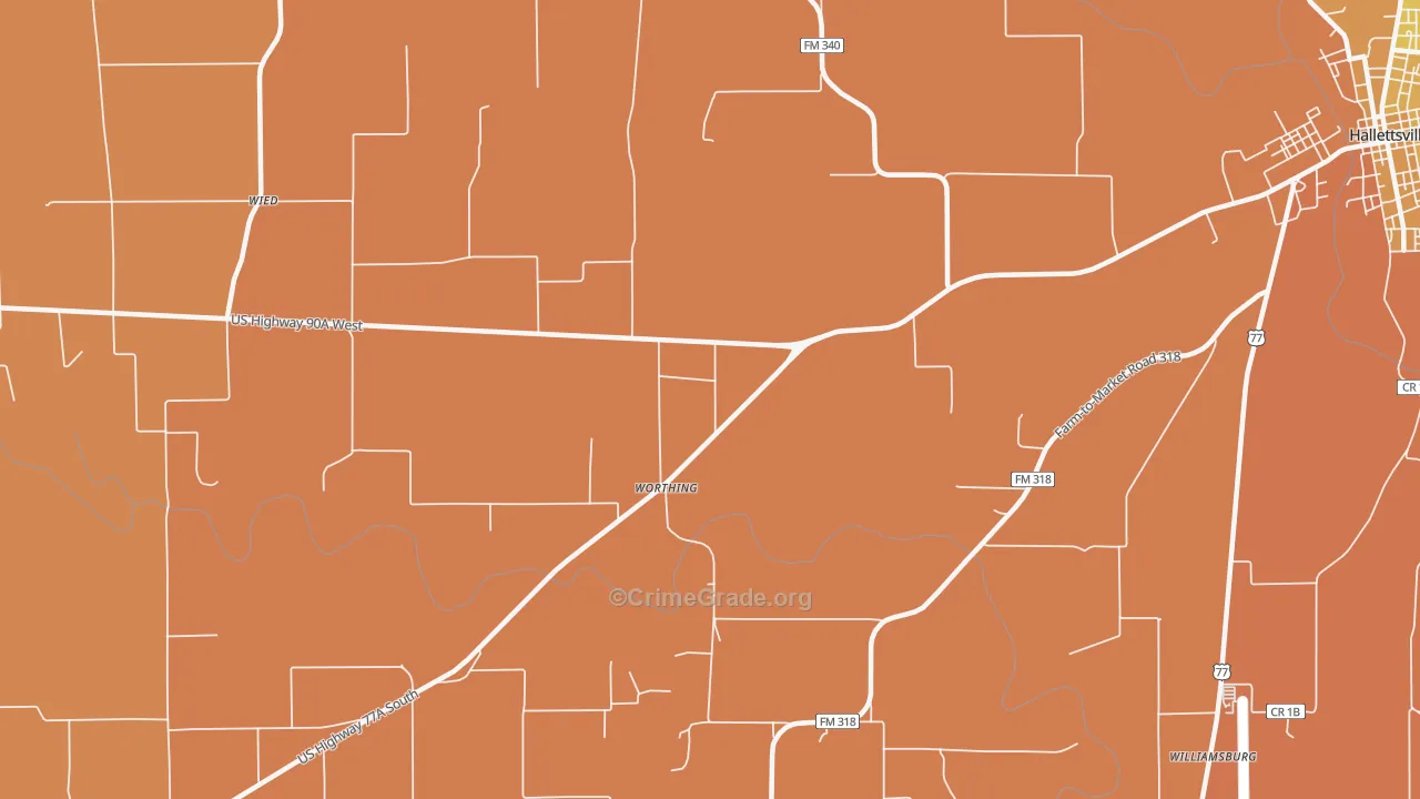 Worthing, TX Map of Murder Rates