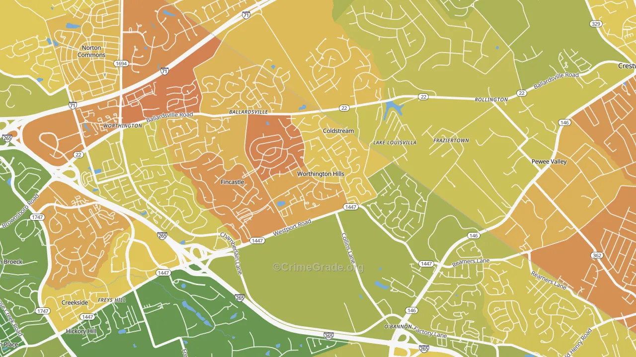 Worthington Hills, KY Map of Murder Rates