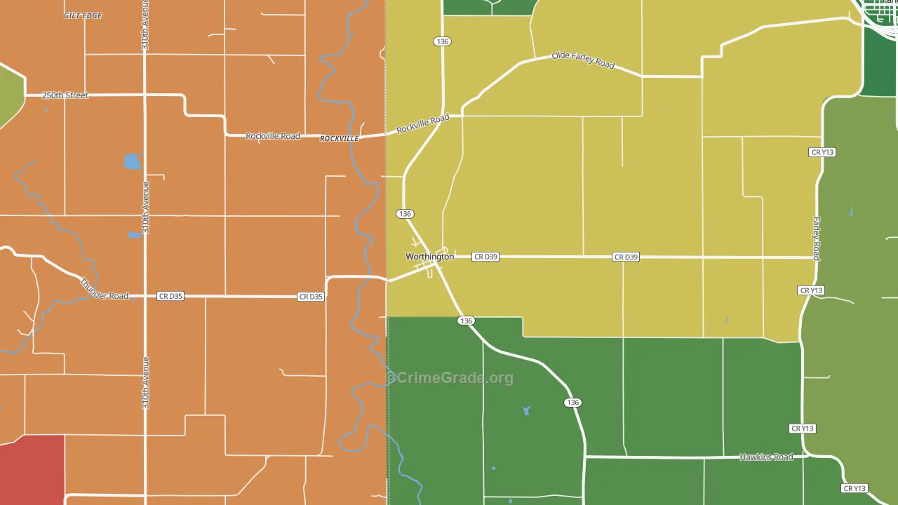 Worthington, IA Map of Murder Rates