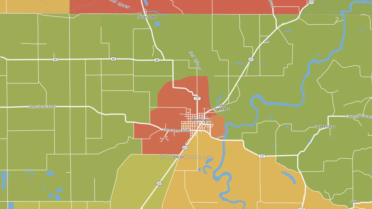 Worthington, IN Map of Murder Rates