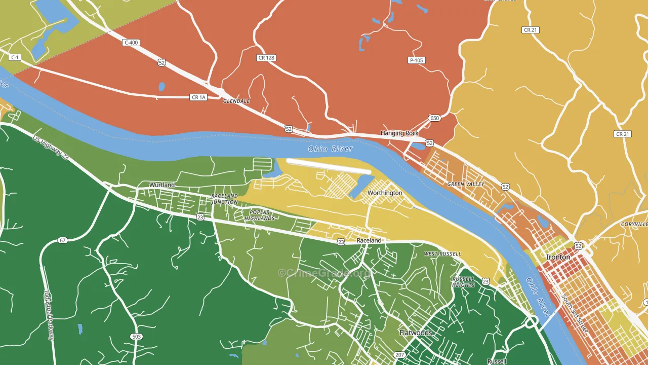 Worthington, KY Map of Murder Rates