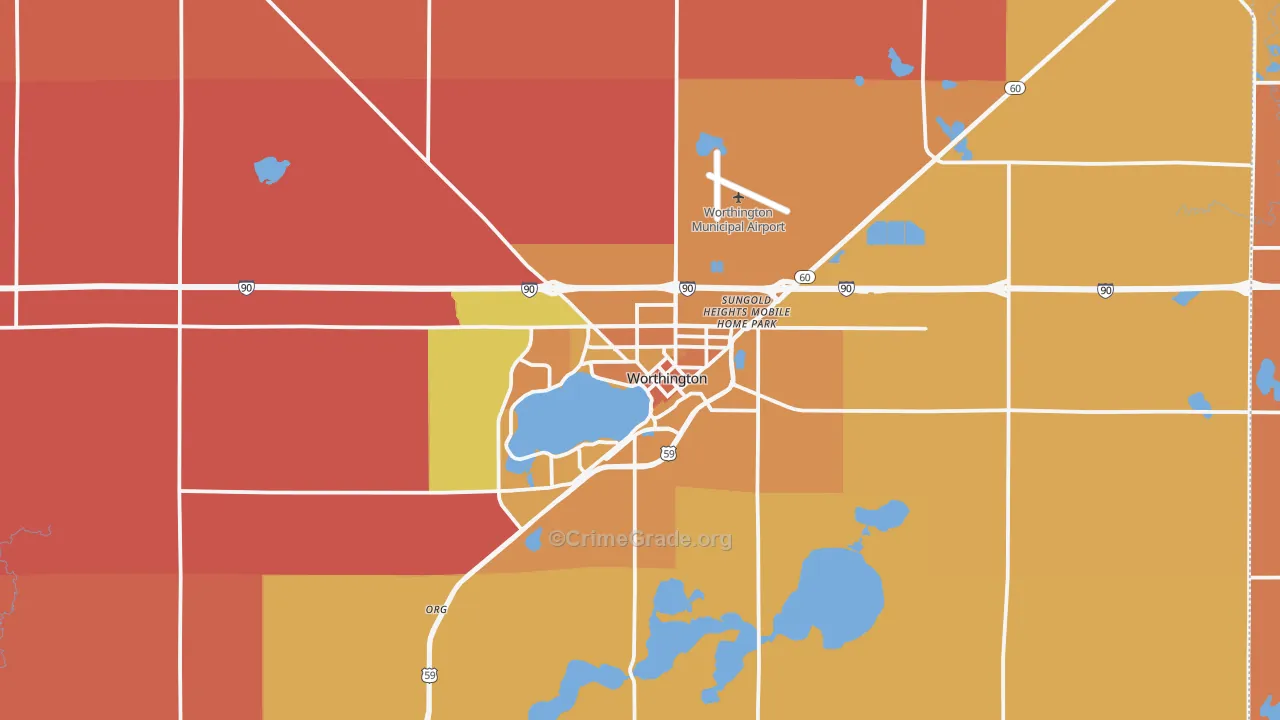 Worthington, MN Map of Murder Rates