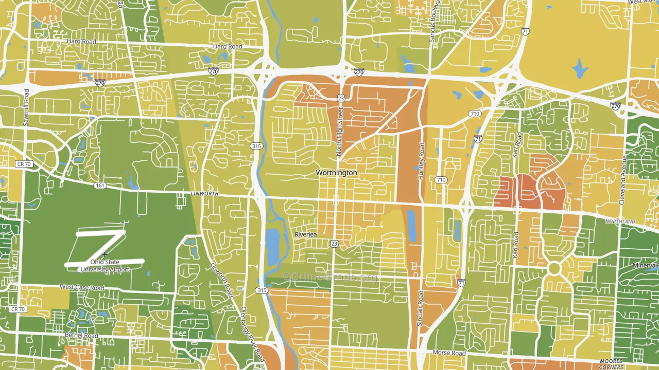 Worthington, OH Map of Murder Rates